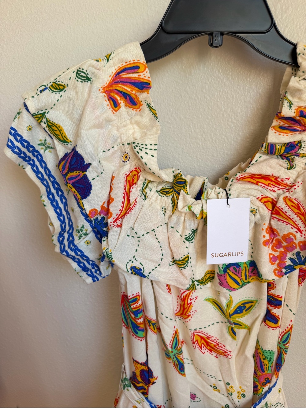 NWT SugarLips Miraflor Off Shoulder Linen Blend Floral Maxi Dress Belted Sz S - Picture 6 of 8